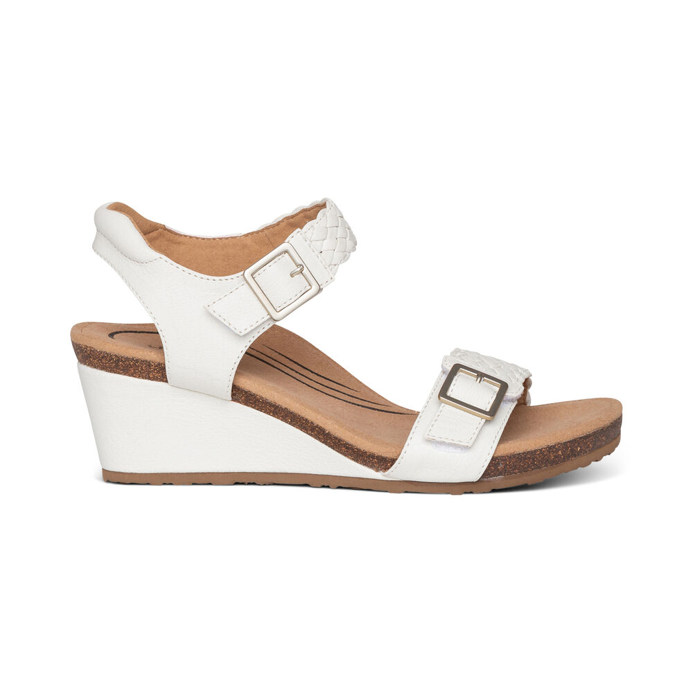 Aetrex Women's Grace Adjustable Woven Wedge Sandals - White | USA KPLOYOT